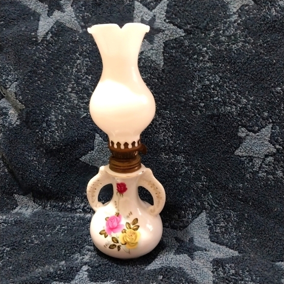 BOGO FREE Miniature Oil Lamp White Glass Floral Vintage - Picture 1 of 6